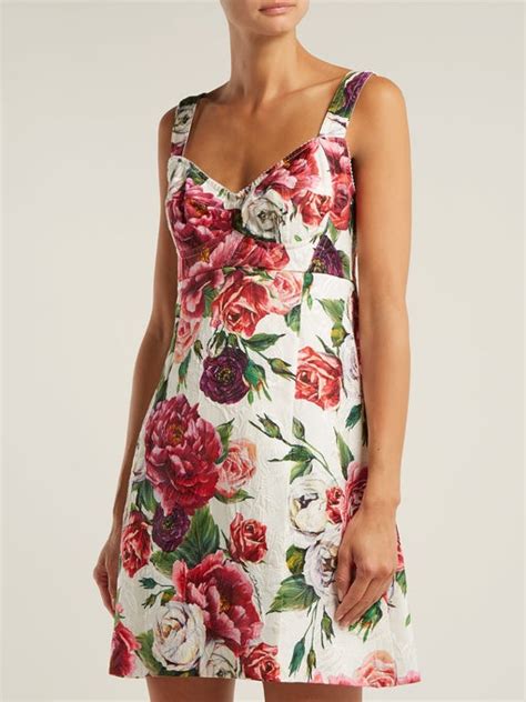 Peony And Rose Print Brocade Mini Dress Dolce Gabbana