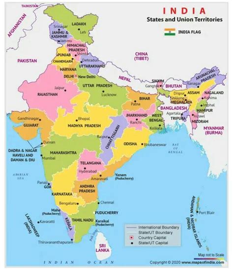 Political Map Of India With States And Capitals And Union Territories Images