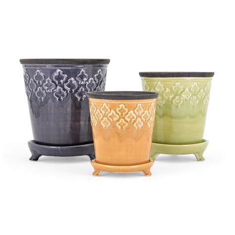 Ceramic Planter Pots With Decorative Surface Details Set Of Three