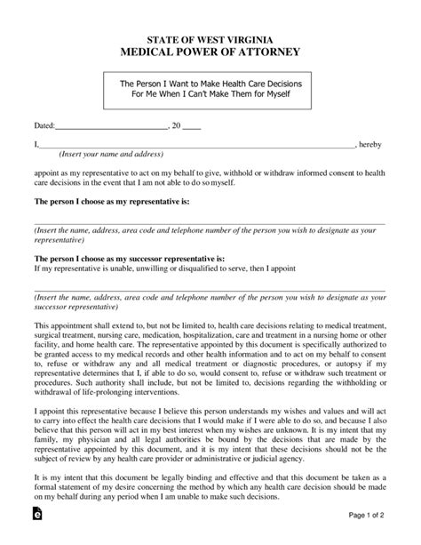 Download the sample printable power of attorney forms template in pdf as well as in ms word format for health, insurance, revocation etc. Free West Virginia Medical Power of Attorney Form - Word | PDF - eForms