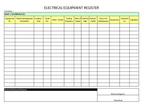 If you don't know the correct wattage, check with the manufacturer of the. Electrical Equipment register format | Samples | Word ...