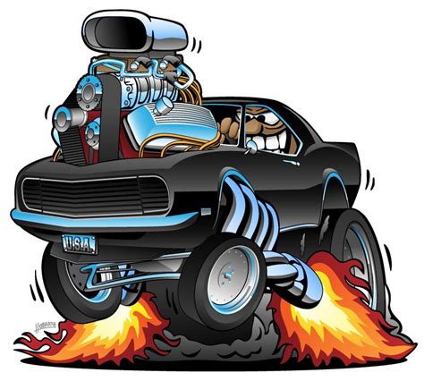 Classic Sixties American Muscle Car Popping A Wheelie Cartoon