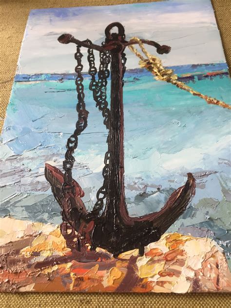 Anchor Painting Ocean Coast Anchor Original Painting Sea Etsy