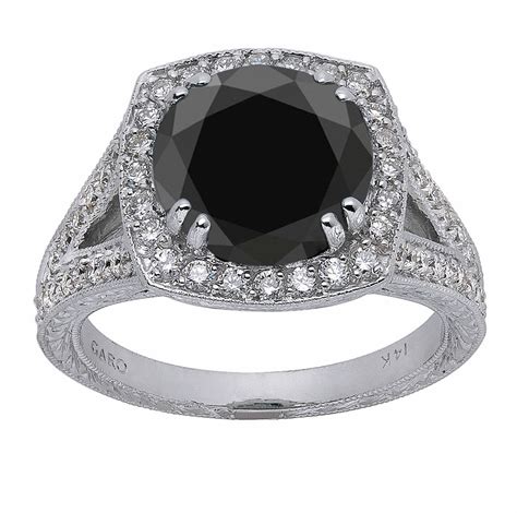 Black Diamond Engagement Ring 402 Carat 14k White Gold Vintage Style