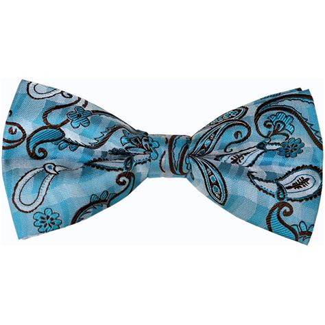 Classico Italiano Turquoise Blue Brown Paisley Design 100 Silk Bow