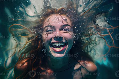 Generative Ai Illustration Of Girl Swims In Swimming Pool Underwater