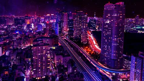 Download Japan Night Highway Architecture Building Light City Man Made