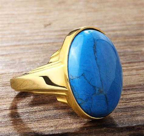 Turquoise Ring For Men In K Yellow Gold Men S Statement Ring Rings