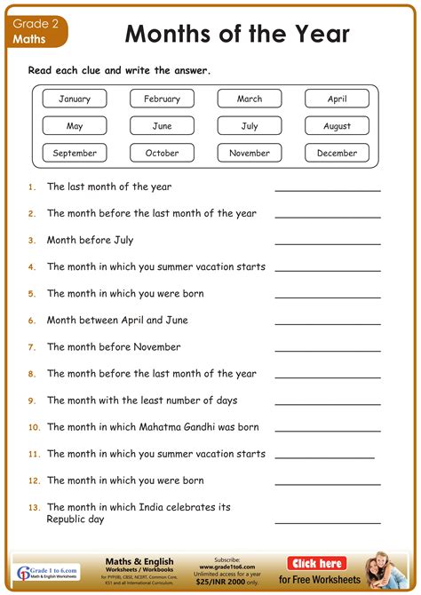 Months Of The Year Worksheets Ar