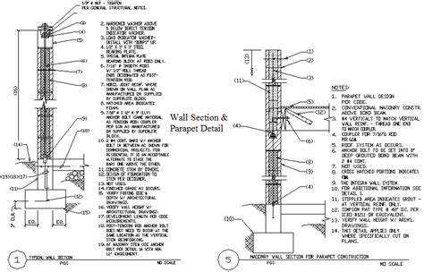 Typical Wall Section And Masonry Wall Section For Parapet Construction
