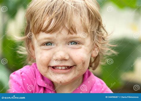 Dirty Happy Child In Summer Stock Image Image Of Human Grimacing