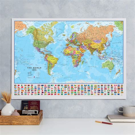 Buy Large World Wall Map Political With Flags Laminated Online At