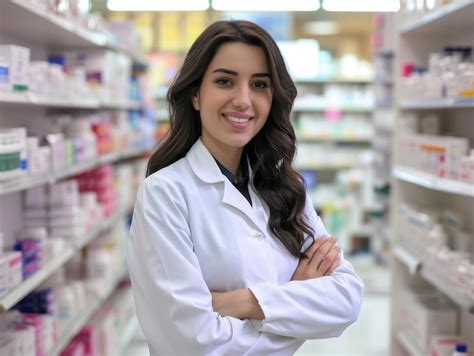 Premium Photo Beautiful Satisfied Girl Pharmacist In A Pharmacy