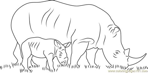 Rhino With Her Baby Coloring Page For Kids Free Rhinoceros Printable