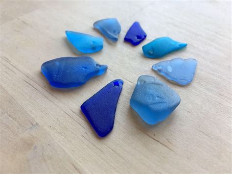 8 X Genuine Sea Glass Pieces In Shades Of Rare Blues Top Etsy Sea Glass Etsy Glass