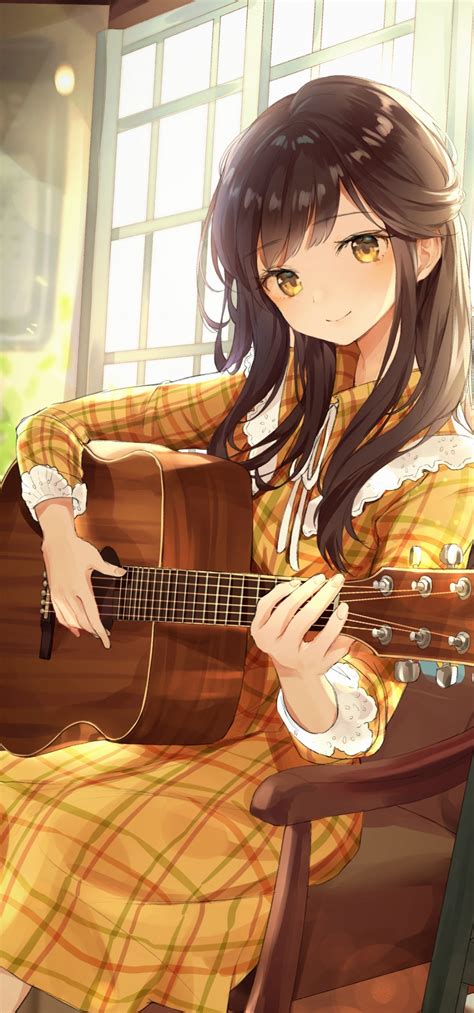 Download 1080x2310 Anime Girl Playing Guitar Instrument Music Cute