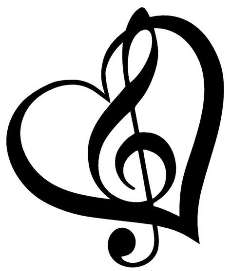 Treble Clef Inside Heart With Outline Vinyl Decalsticker Cute Music