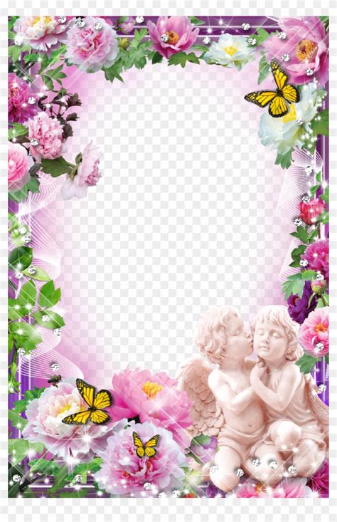Fine, delicate flowers tend to press very well. Flower With Angels - Flowers Frame For Photoshop, HD Png ...