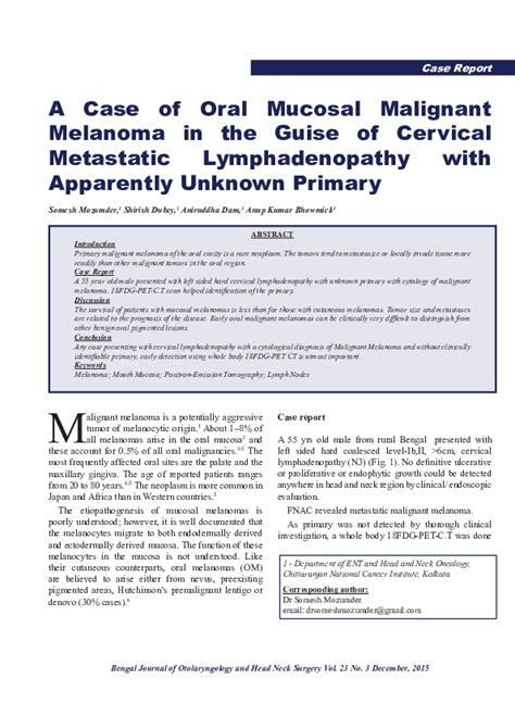 Pdf A Case Of Oral Mucosal Malignant Melanoma In Disguise Of Cervical