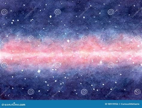 Ilustração Pintado à Mão Da Aquarela Do Espaço Com Estrelas E A