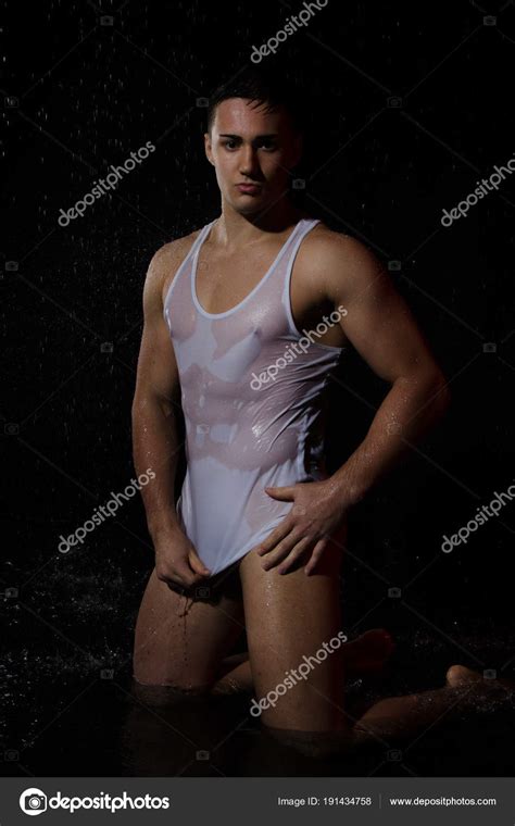 Sexy Wet Man Shower Black Background Stock Photo By Vladorlov