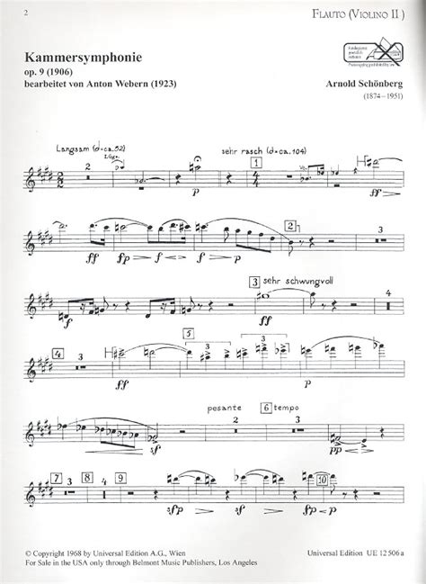 Schönberg Arnold Kammersymphonie Op9 Für Flöte Klarinette Und