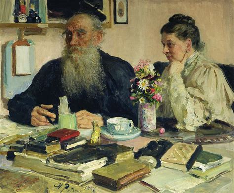 Leo Tolstoy With His Wife In Yasnaya Polyana Painting By Ilya Efimovich