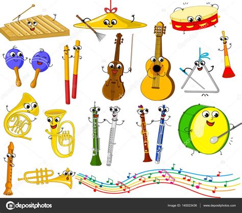 Conjunto De Divertidos Instrumentos Musicales De Dibujos Animados Para
