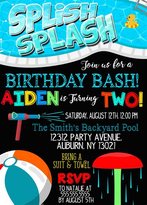 splish splash birthday invitation pool party invite pool etsy