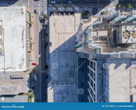 Aerial Drone Bird S Eye View Of City Of Raleigh Nc Stock Photo Image