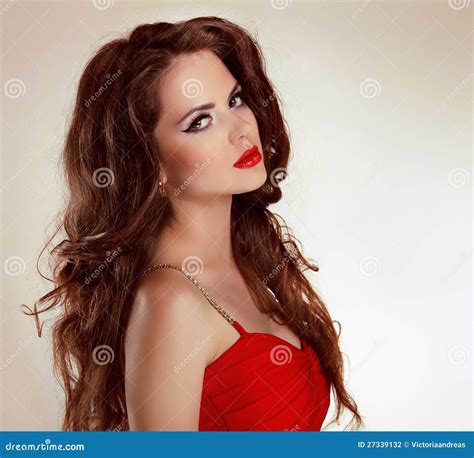 Beautiful Brunette Girl With Red Lips Stock Photo Image Of Beautiful Fashion