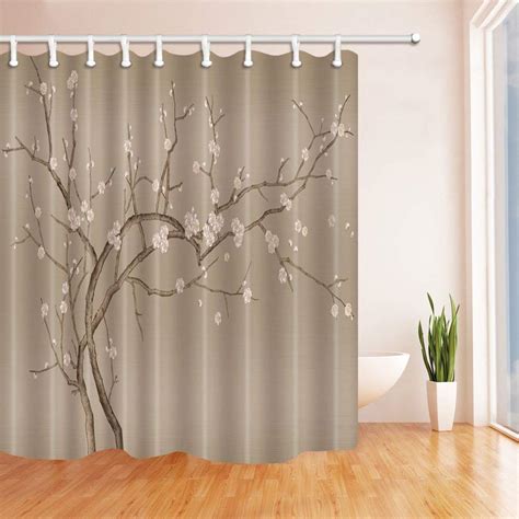 Flower Tree Shower Curtain Spring Time Light Gray Artistic