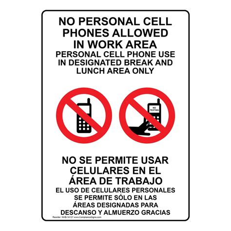 Cell Phone Designated Area Only Bilingual Sign Nhb 14121 Cell Phones