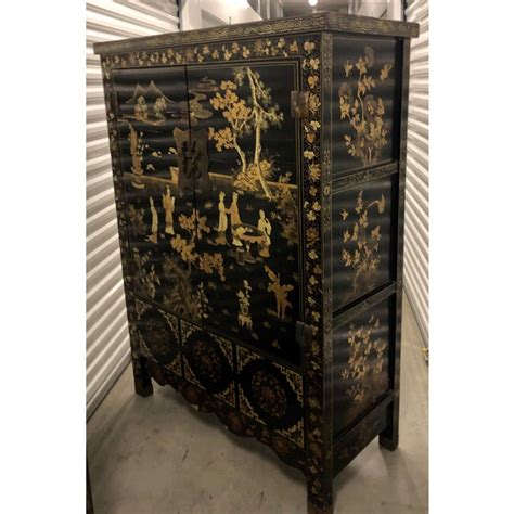 Vintage Chinese Black Lacquer Chinoiserie Cabinet Chairish