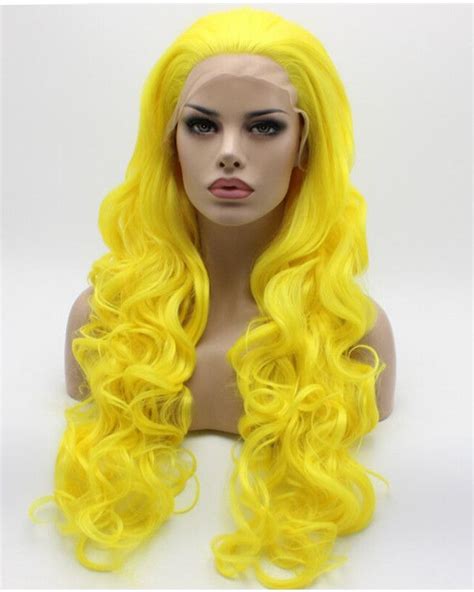 2018 New Arrival Yellow Long Wavy Synthetic Lace Front Wig