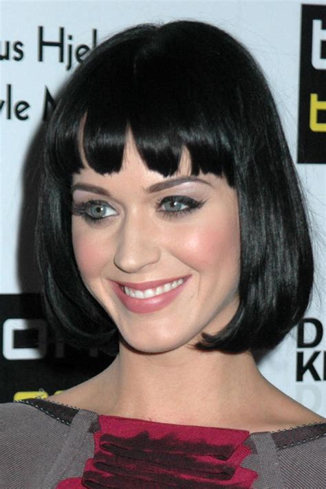 katy perry straight black bob choppy bangs hairstyle steal her style