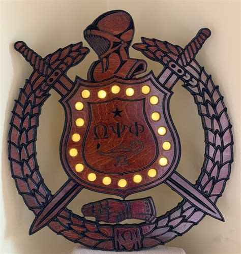 Omega Psi Phi Fraternity E Lighted 24 Inch Carved Shield Staine