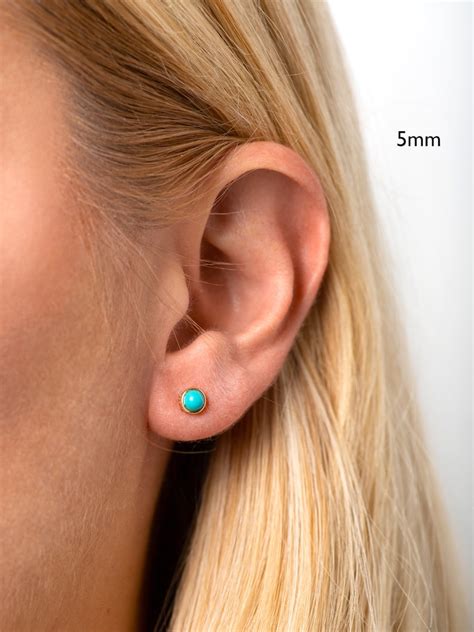 Tiny Turquoise Stud Earrings Tiny Turquoise Earrings Tiny Etsy