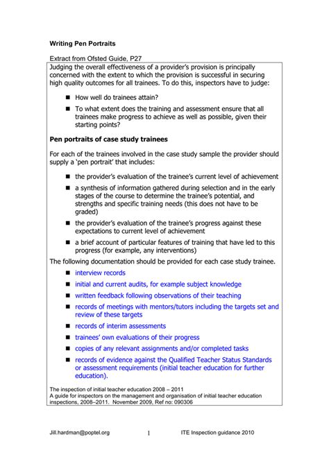 Extract From Ofsted Guide P27 Writing Pen Portraits