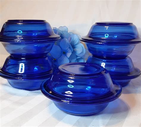 Vintage Cobalt Blue Dessert Bowls Hazel Atlas Ritz Blue Etsy