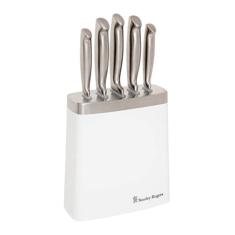 White And Steel 6 Piece Knife Block Stanley Rogers