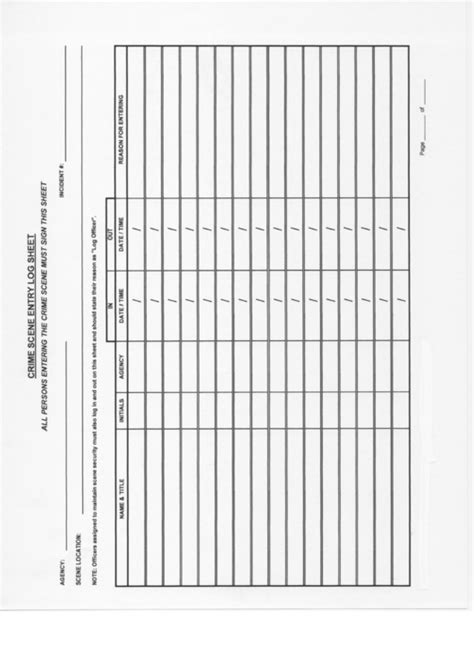 crime scene entry log sheet printable
