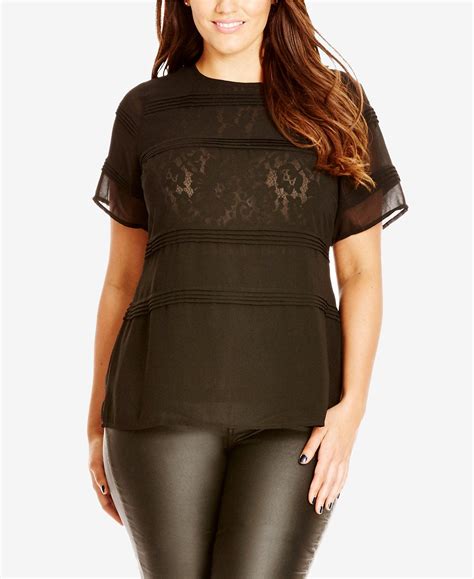 City Chic Trendy Plus Size Lace Illusion Top Tops Plus Sizes Macy