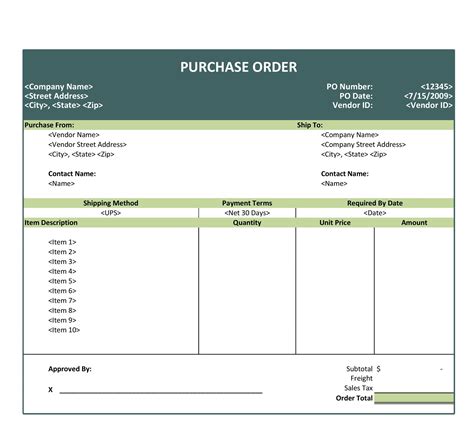 Word Free Purchase Order Template