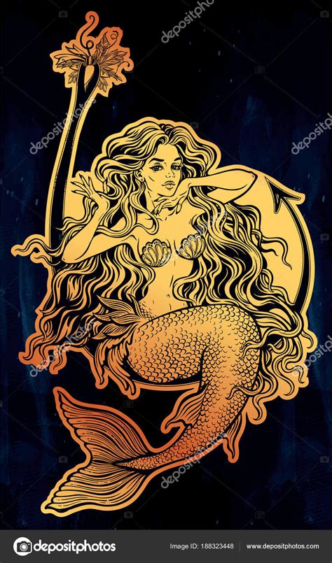 Mermaid Girl Sitting On Fishing Hook Artwork — Stock Vector © Katja87