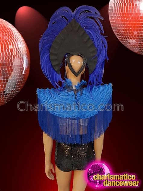 Blue Fringed Silver Sequinned Feathered Fringed Diva Costume Set
