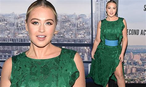 Iskra Lawrence Looks Holiday Ready In A Green Dress With Thigh High