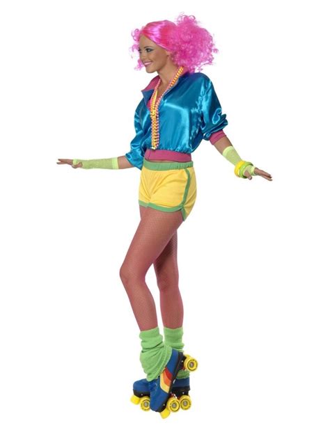 Skater Girl Costume 1980s Roller Skates Disco Neon Outfit Fancy Dress