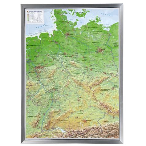 Georelief Large 3d Relief Map Of Germany In Aluminium Frame In German