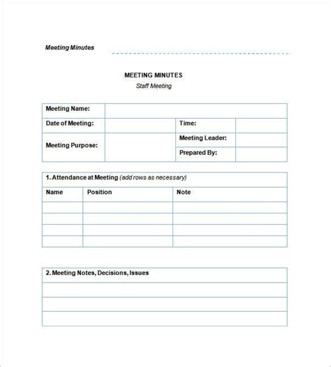 Word Document Staff Meeting Minutes Template Doc Crafts Diy And Ideas